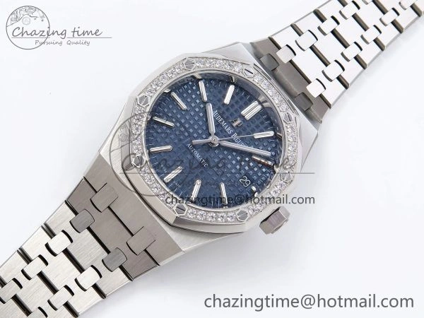 Royal Oak 37mm 15450 SS Diamonds Bezel IPF Best Edition Blue Dial on SS Bracelet SA3120 Super Clone
