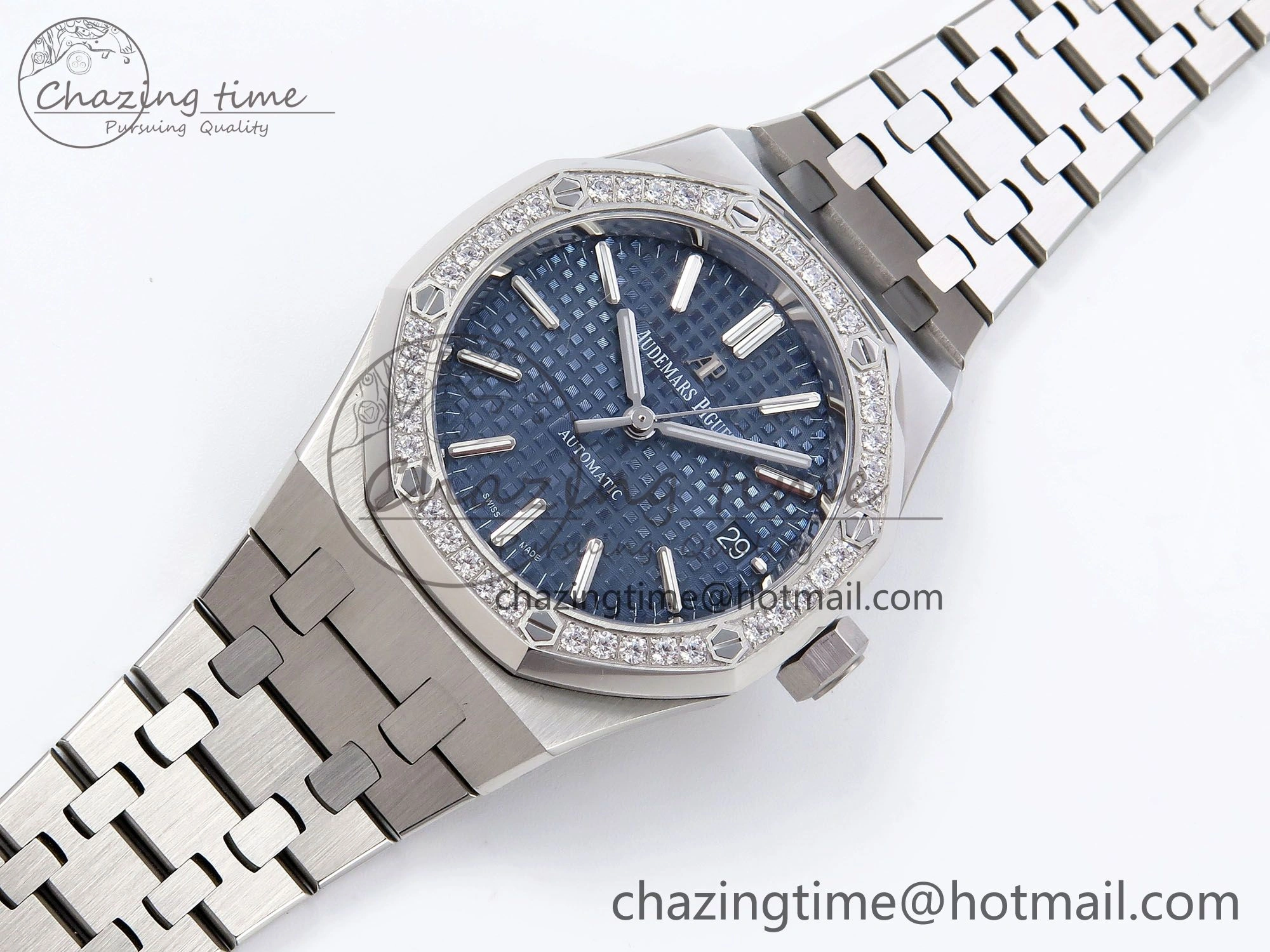 Royal Oak 37mm 15450 SS Diamonds Bezel IPF Best Edition Blue Dial on SS Bracelet SA3120 Super Clone