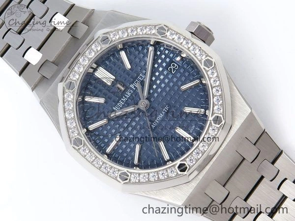 Royal Oak 37mm 15450 SS Diamonds Bezel IPF Best Edition Blue Dial on SS Bracelet SA3120 Super Clone