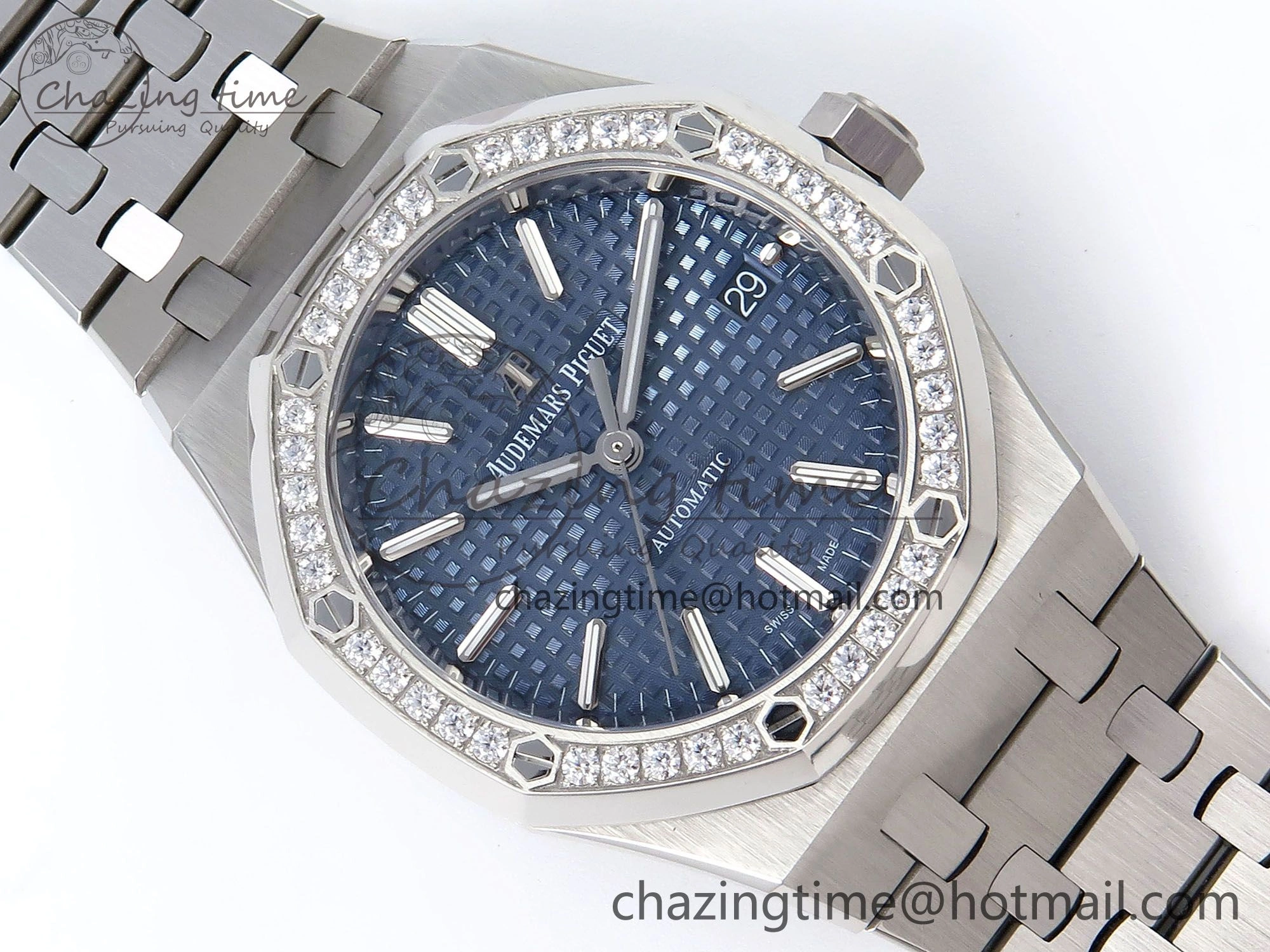 Royal Oak 37mm 15450 SS Diamonds Bezel IPF Best Edition Blue Dial on SS Bracelet SA3120 Super Clone