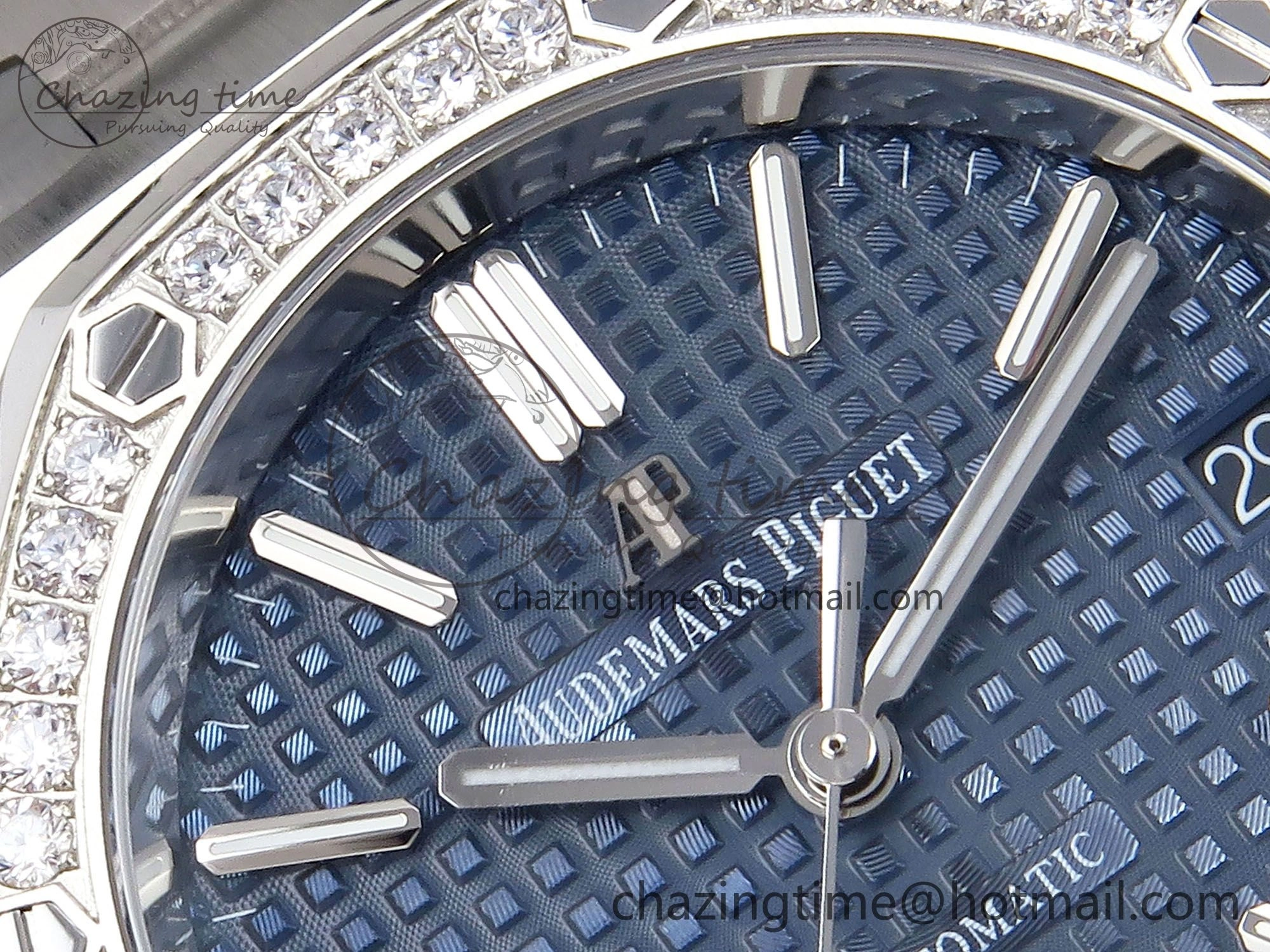 Royal Oak 37mm 15450 SS Diamonds Bezel IPF Best Edition Blue Dial on SS Bracelet SA3120 Super Clone