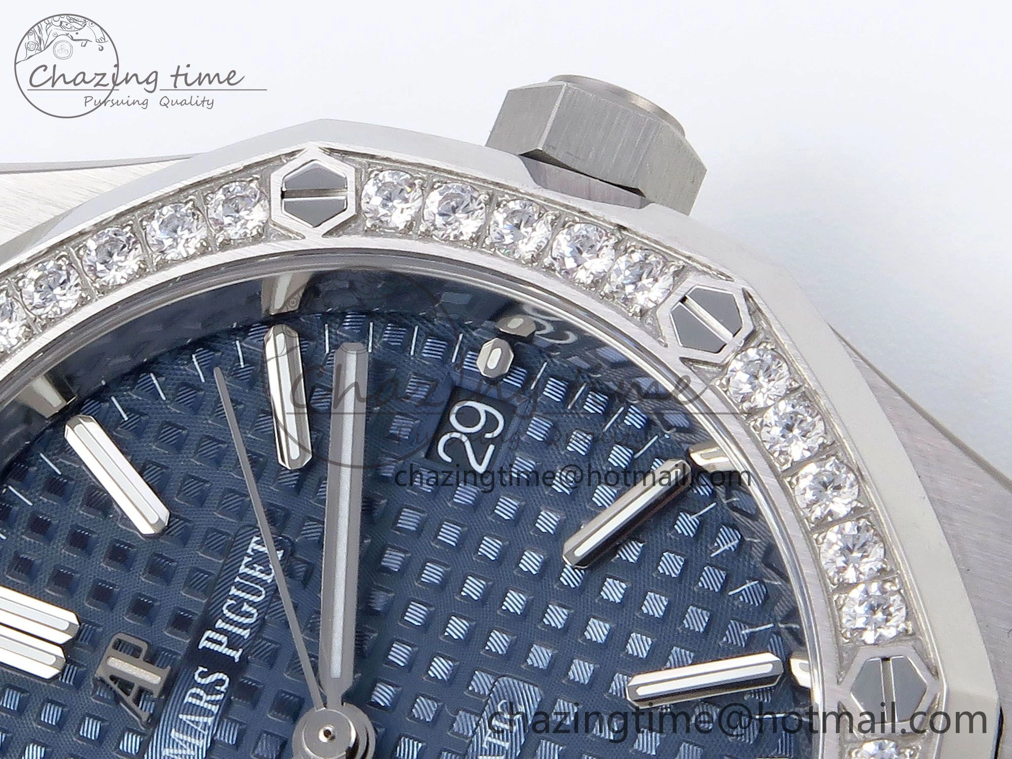 Royal Oak 37mm 15450 SS Diamonds Bezel IPF Best Edition Blue Dial on SS Bracelet SA3120 Super Clone