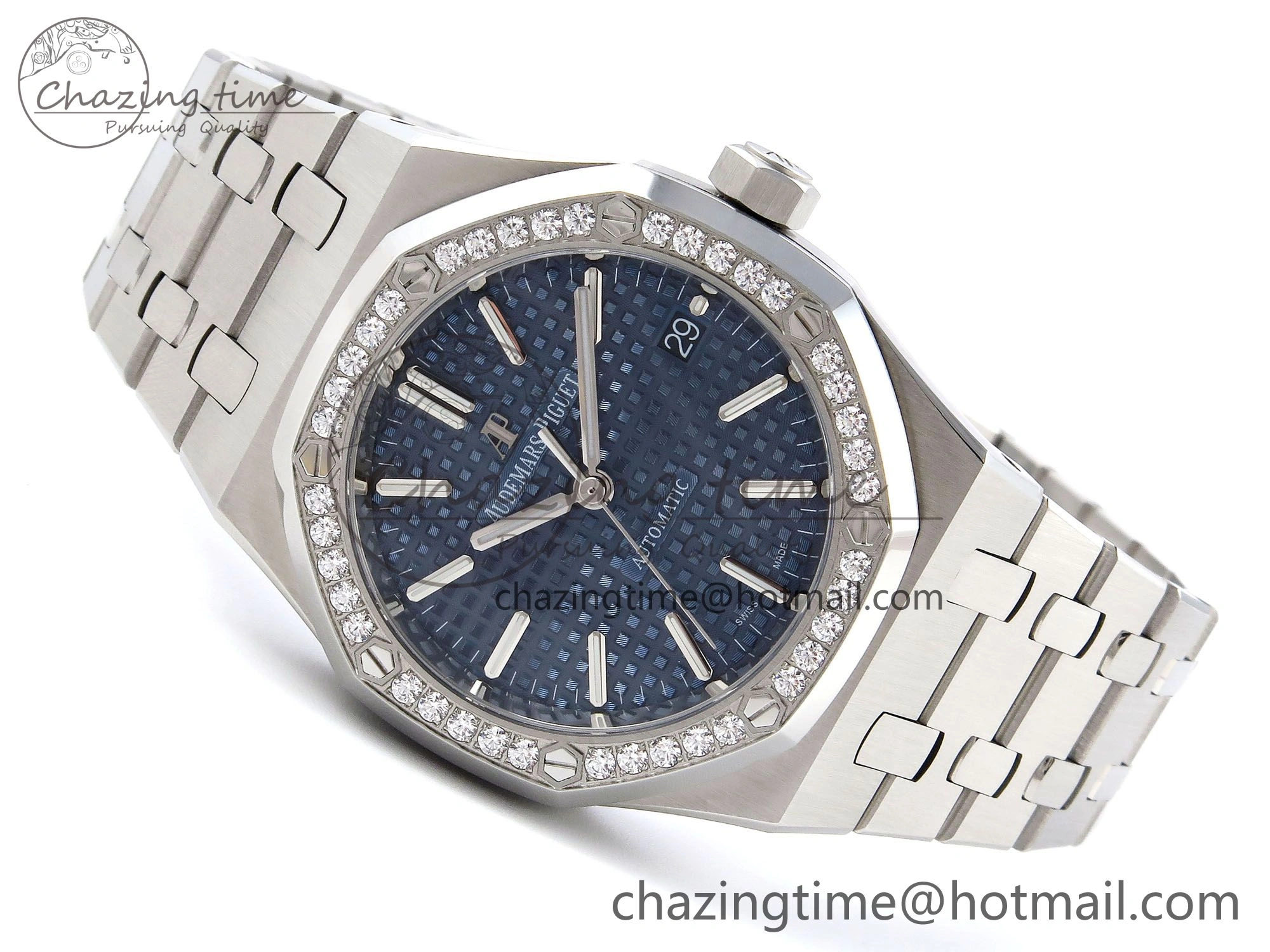 Royal Oak 37mm 15450 SS Diamonds Bezel IPF Best Edition Blue Dial on SS Bracelet SA3120 Super Clone