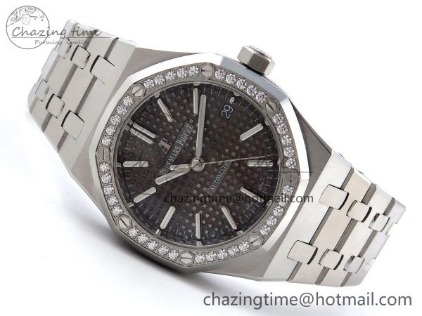 Royal Oak 37mm 15450 SS Diamonds Bezel IPF Best Edition Gray Dial on SS Bracelet SA3120 Super Clone