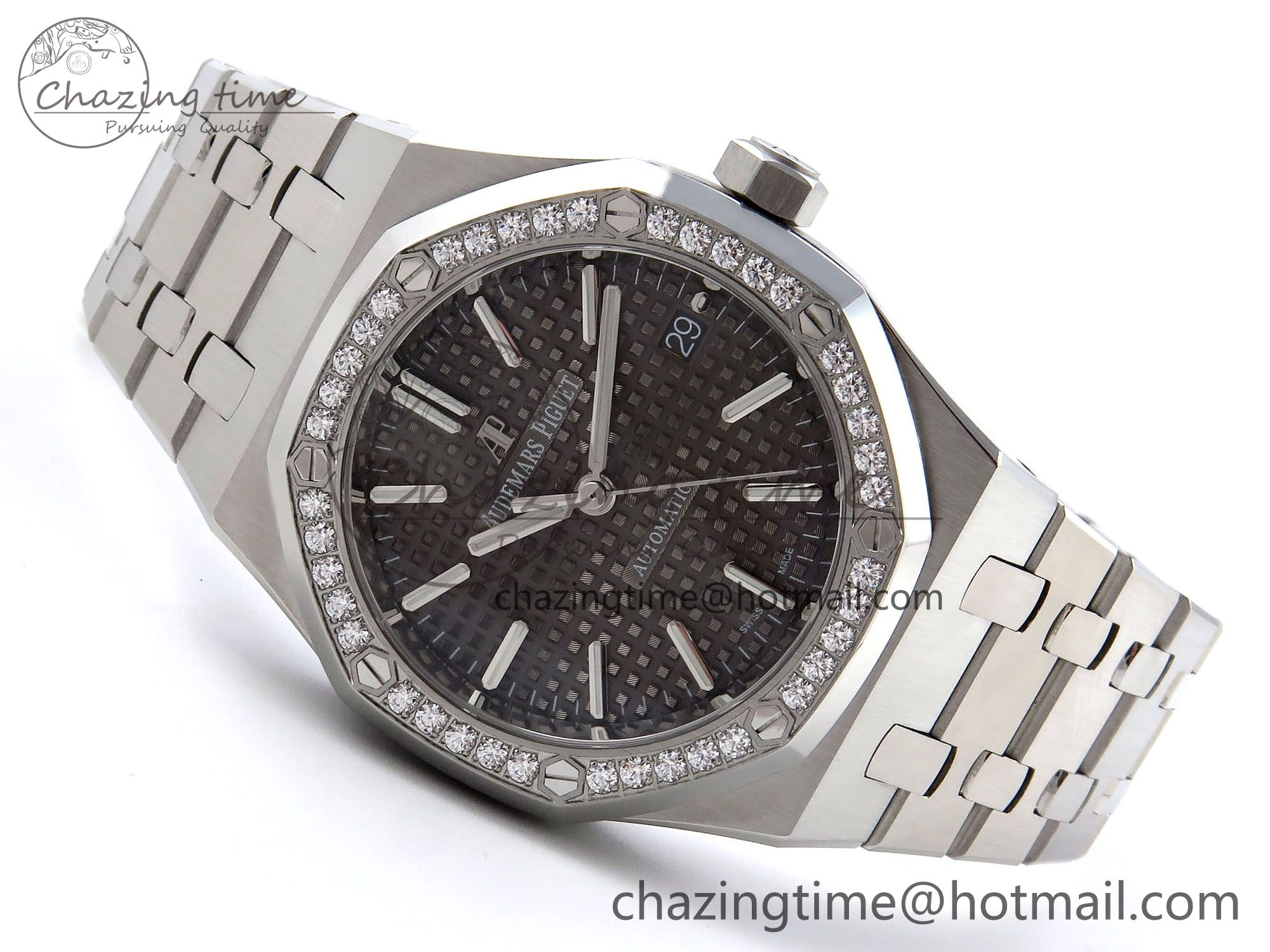 Royal Oak 37mm 15450 SS Diamonds Bezel IPF Best Edition Gray Dial on SS Bracelet SA3120 Super Clone