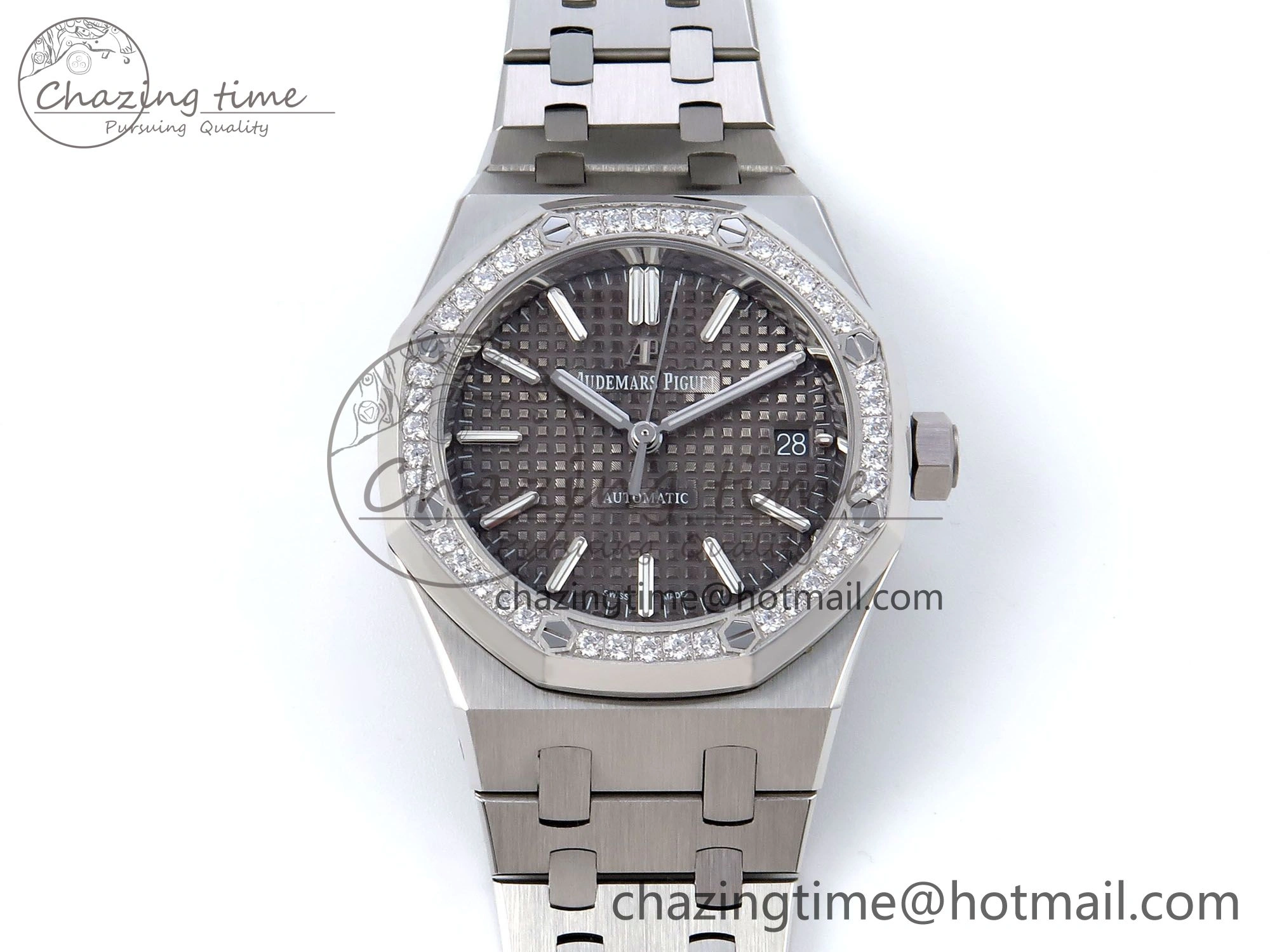 Royal Oak 37mm 15450 SS Diamonds Bezel IPF Best Edition Gray Dial on SS Bracelet SA3120 Super Clone