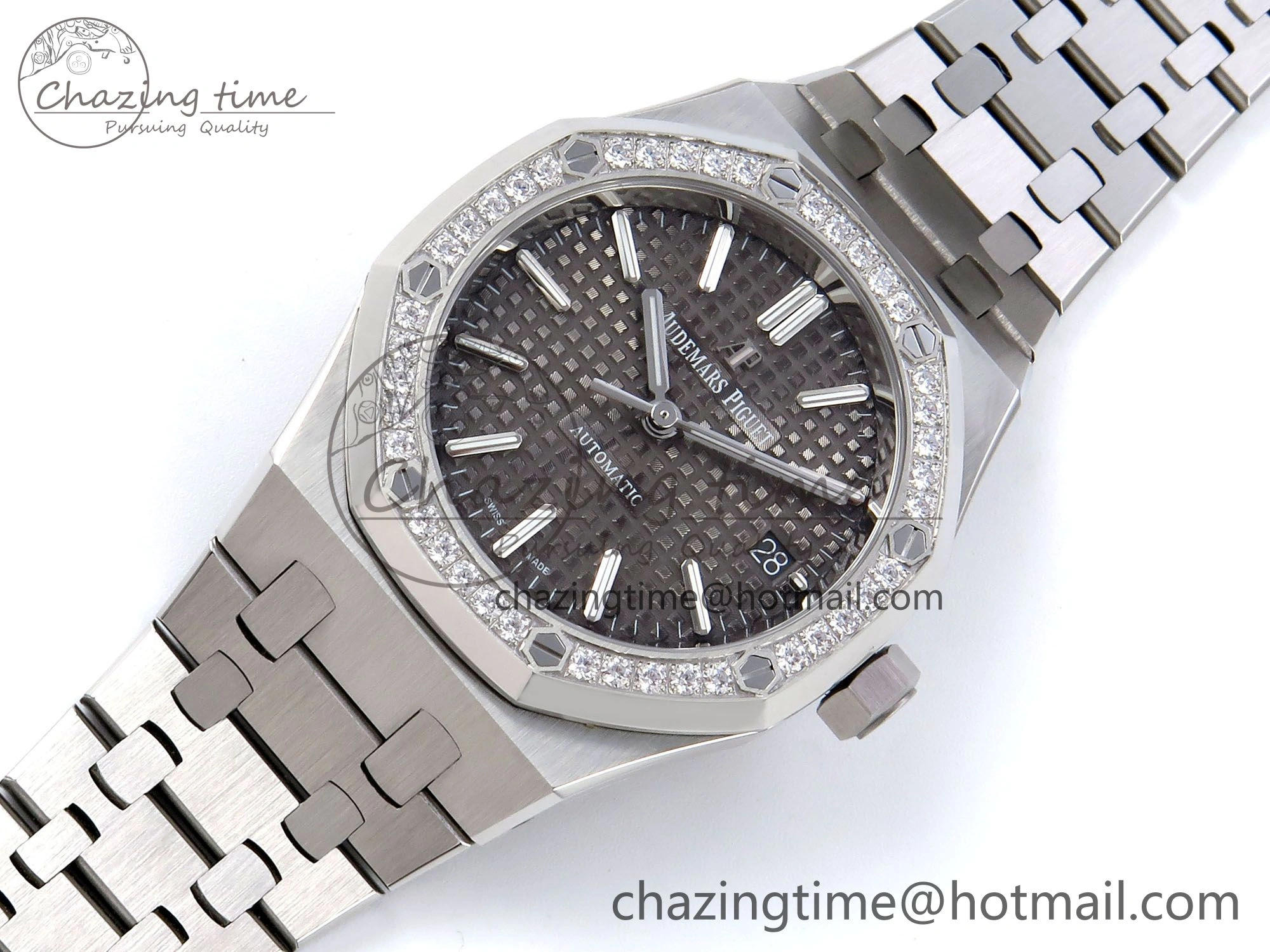 Royal Oak 37mm 15450 SS Diamonds Bezel IPF Best Edition Gray Dial on SS Bracelet SA3120 Super Clone
