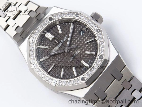 Royal Oak 37mm 15450 SS Diamonds Bezel IPF Best Edition Gray Dial on SS Bracelet SA3120 Super Clone