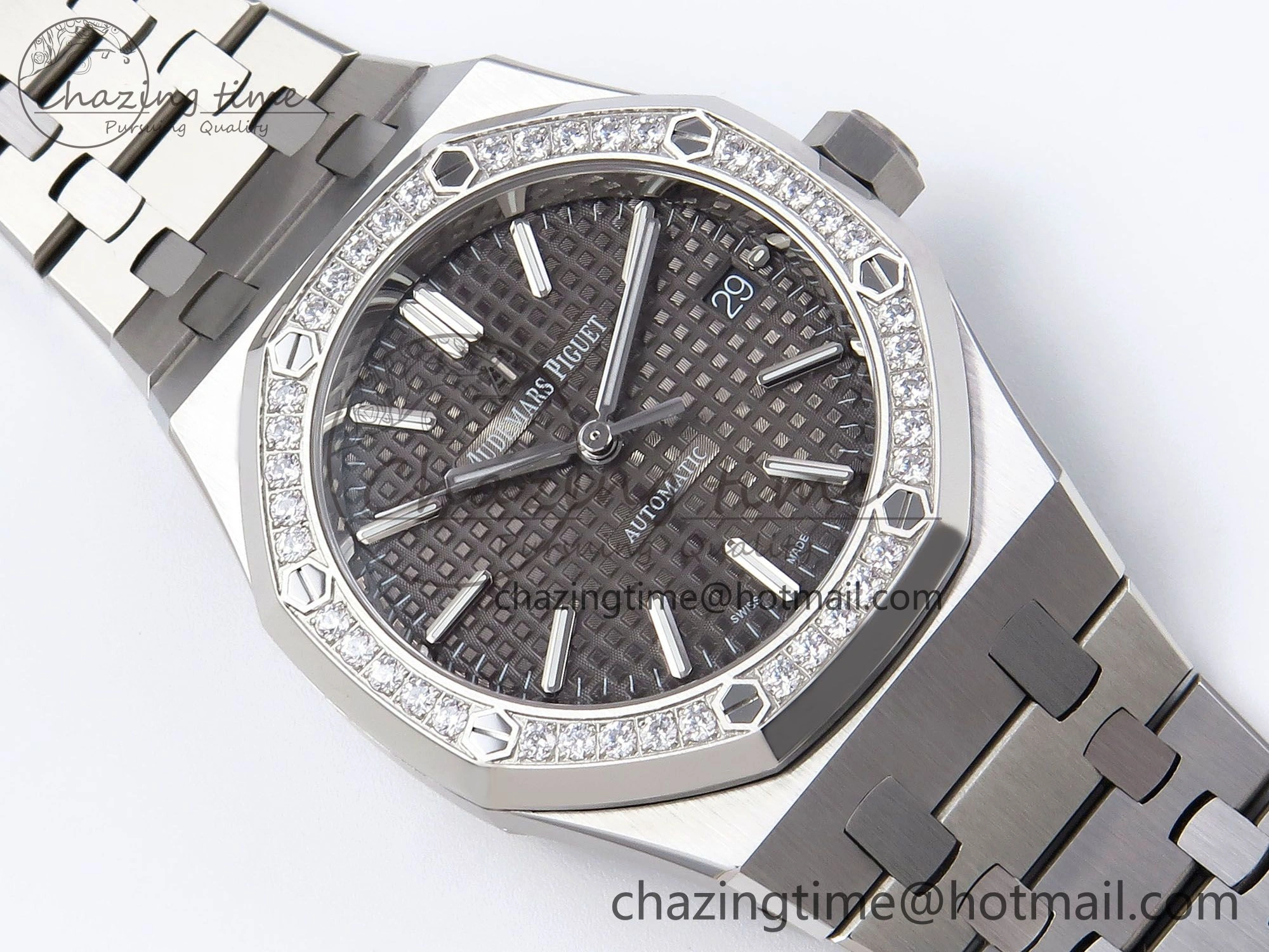 Royal Oak 37mm 15450 SS Diamonds Bezel IPF Best Edition Gray Dial on SS Bracelet SA3120 Super Clone