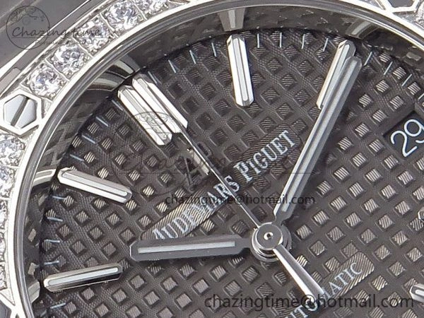 Royal Oak 37mm 15450 SS Diamonds Bezel IPF Best Edition Gray Dial on SS Bracelet SA3120 Super Clone