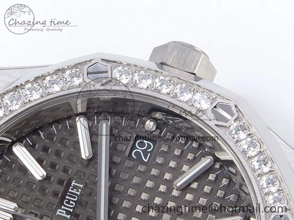 Royal Oak 37mm 15450 SS Diamonds Bezel IPF Best Edition Gray Dial on SS Bracelet SA3120 Super Clone