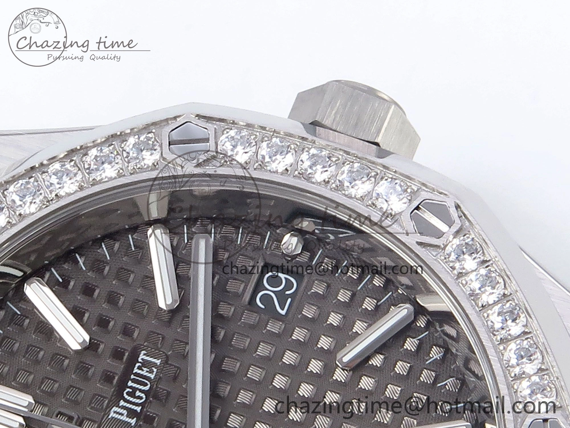 Royal Oak 37mm 15450 SS Diamonds Bezel IPF Best Edition Gray Dial on SS Bracelet SA3120 Super Clone