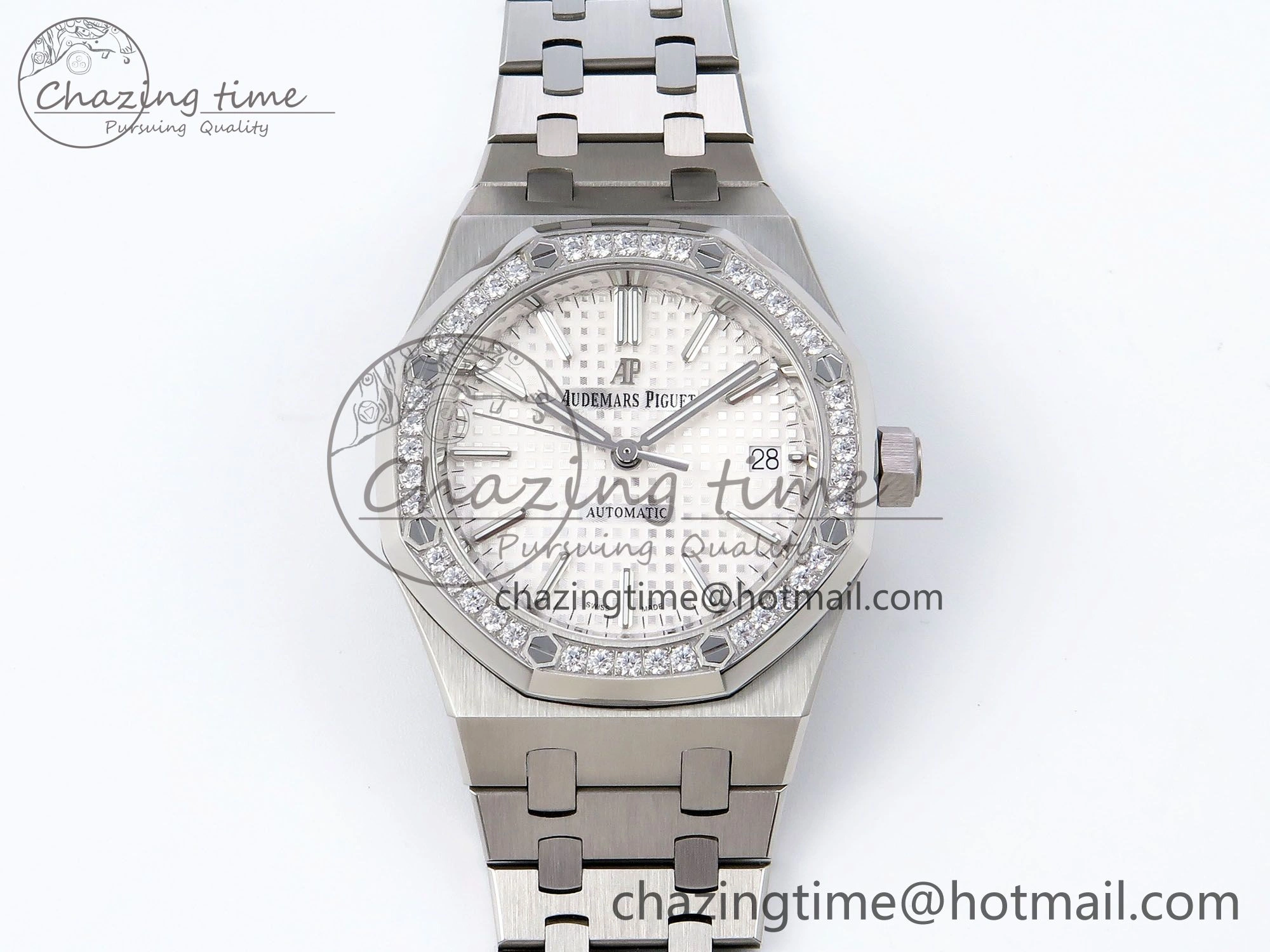 Royal Oak 37mm 15450 SS Diamonds Bezel IPF Best Edition White Dial on SS Bracelet SA3120 Super Clone
