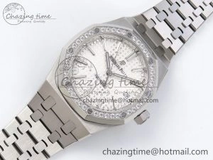 Royal Oak 37mm 15450 SS Diamonds Bezel IPF Best Edition White Dial on SS Bracelet SA3120 Super Clone