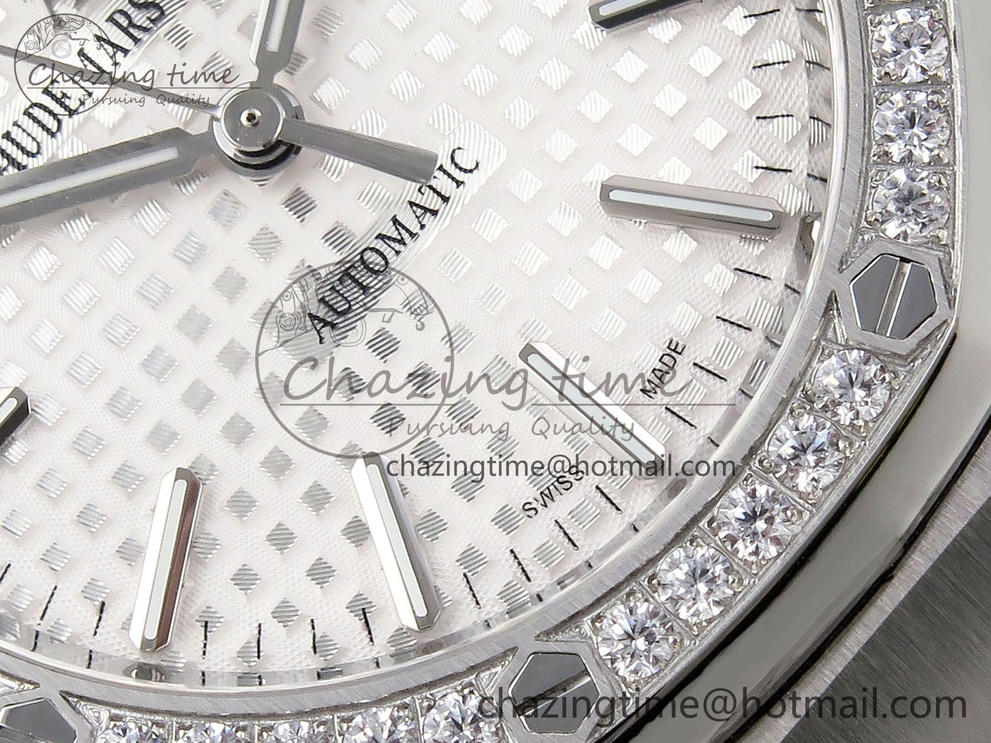 Royal Oak 37mm 15450 SS Diamonds Bezel IPF Best Edition White Dial on SS Bracelet SA3120 Super Clone