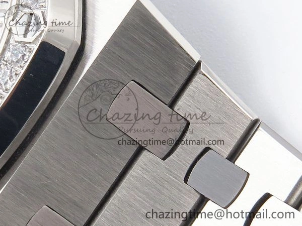 Royal Oak 37mm 15450 SS Diamonds Bezel IPF Best Edition White Dial on SS Bracelet SA3120 Super Clone