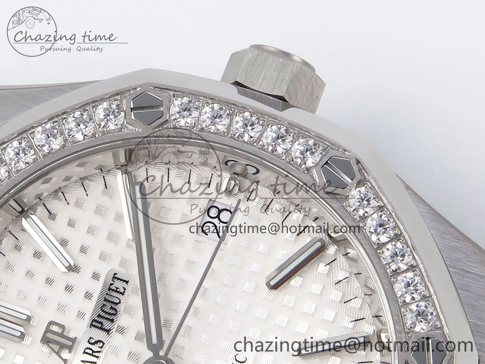 Royal Oak 37mm 15450 SS Diamonds Bezel IPF Best Edition White Dial on SS Bracelet SA3120 Super Clone