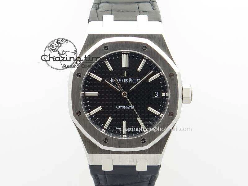 Royal Oak 37mm 15450 SS JF 1:1 Best Edition Black Dial On Black Leather Strap A3120