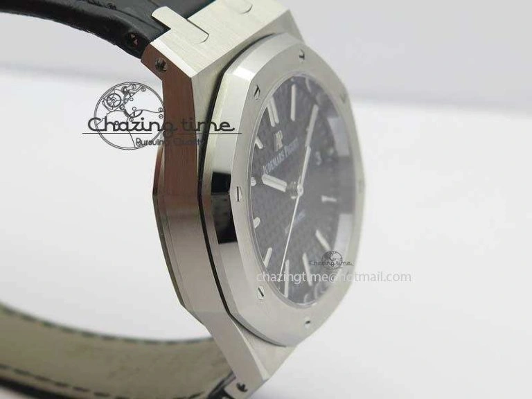 Royal Oak 37mm 15450 SS JF 1:1 Best Edition Black Dial On Black Leather Strap A3120