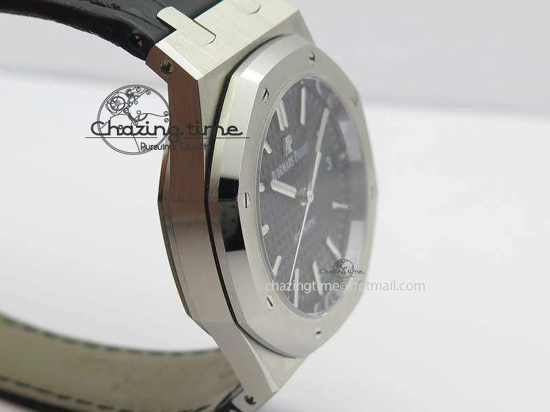 Royal Oak 37mm 15450 SS JF 1:1 Best Edition Black Dial On Black Leather Strap A3120