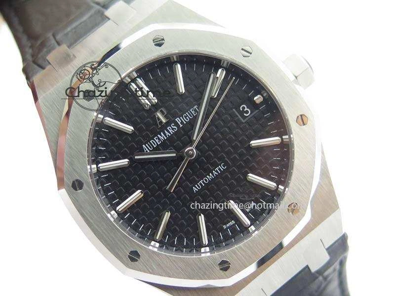 Royal Oak 37mm 15450 SS JF 1:1 Best Edition Black Dial On Black Leather Strap A3120