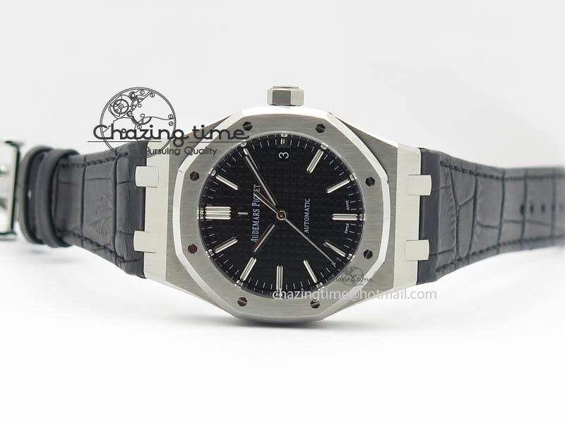 Royal Oak 37mm 15450 SS JF 1:1 Best Edition Black Dial On Black Leather Strap A3120