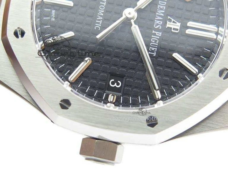 Royal Oak 37mm 15450 SS JF 1:1 Best Edition Black Dial On Black Leather Strap A3120