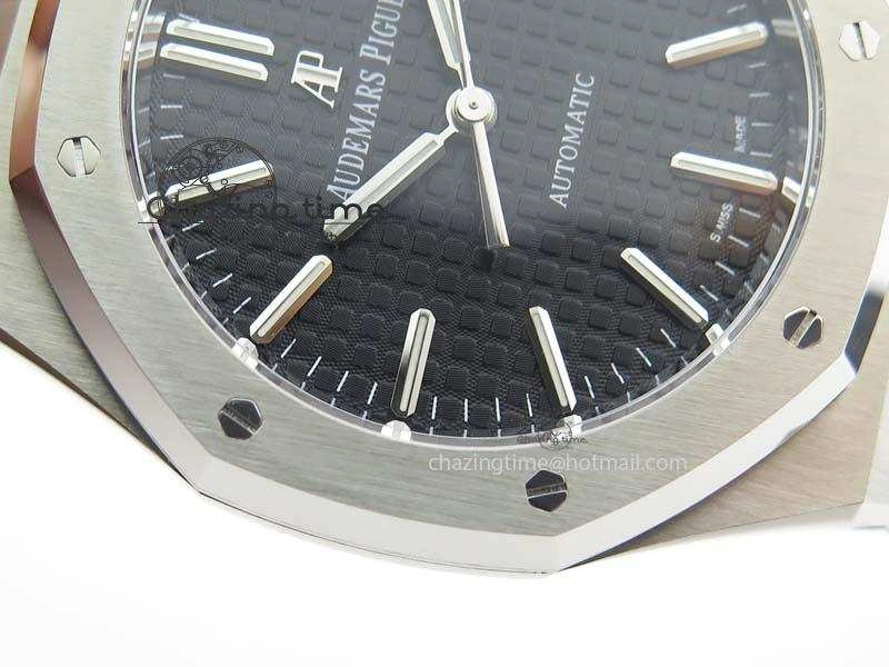 Royal Oak 37mm 15450 SS JF 1:1 Best Edition Black Dial On Black Leather Strap A3120
