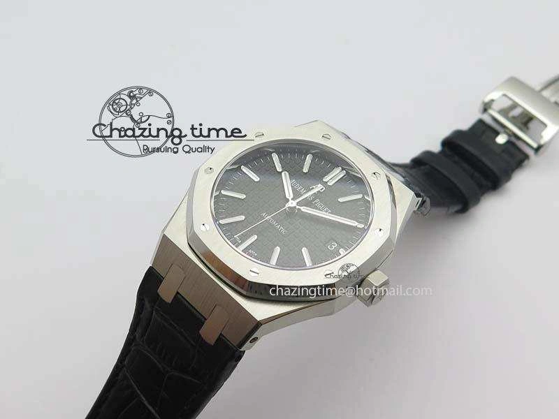 Royal Oak 37mm 15450 SS JF 1:1 Best Edition Black Dial On Black Leather Strap A3120