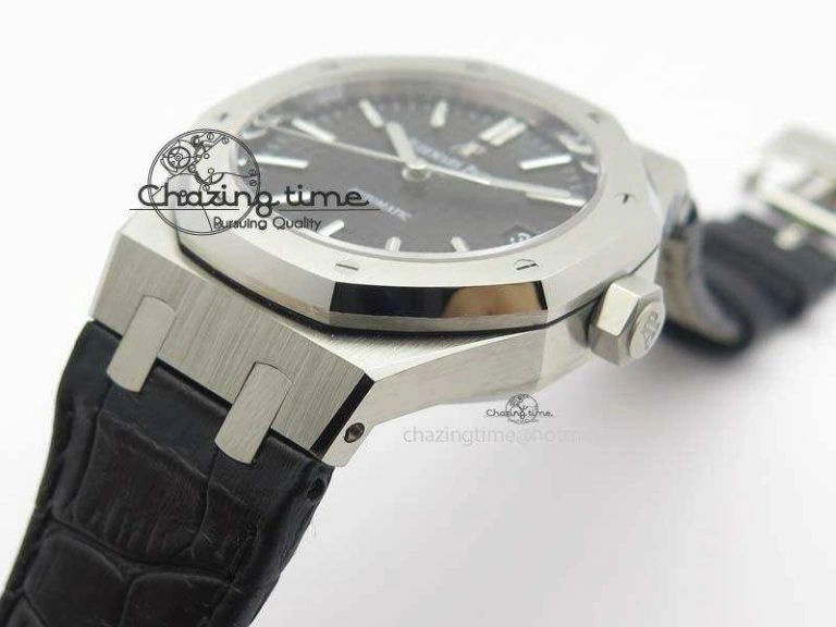 Royal Oak 37mm 15450 SS JF 1:1 Best Edition Black Dial On Black Leather Strap A3120