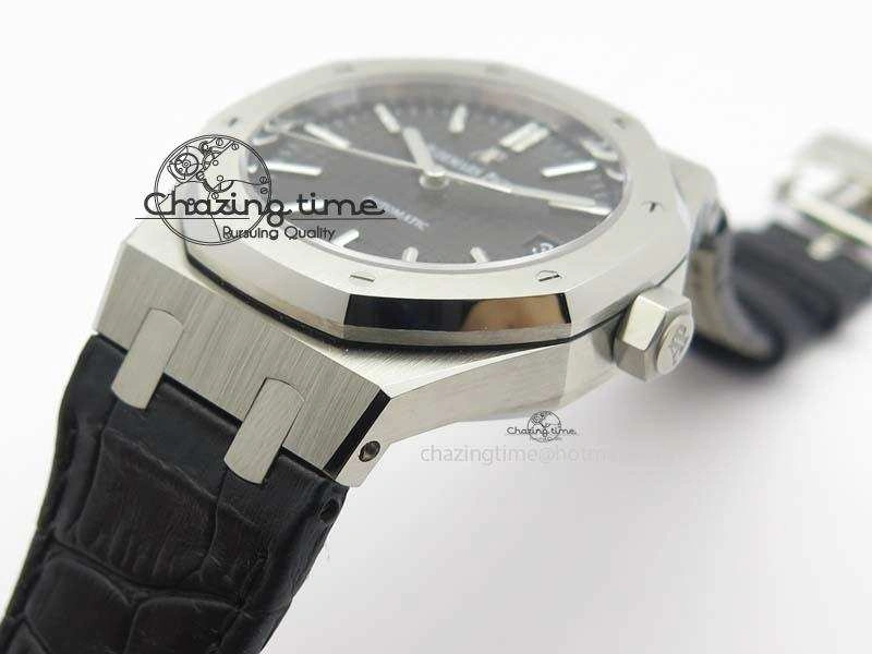 Royal Oak 37mm 15450 SS JF 1:1 Best Edition Black Dial On Black Leather Strap A3120