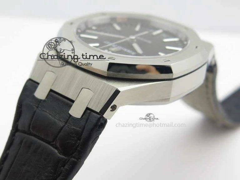 Royal Oak 37mm 15450 SS JF 1:1 Best Edition Black Dial On Black Leather Strap A3120