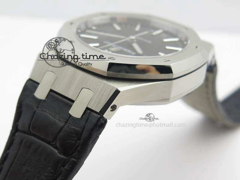 Royal Oak 37mm 15450 SS JF 1:1 Best Edition Black Dial On Black Leather Strap A3120