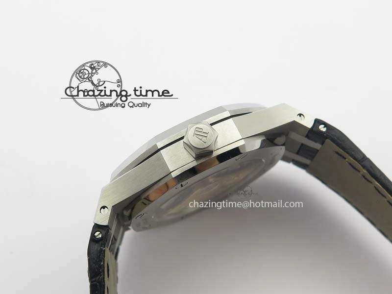 Royal Oak 37mm 15450 SS JF 1:1 Best Edition Black Dial On Black Leather Strap A3120