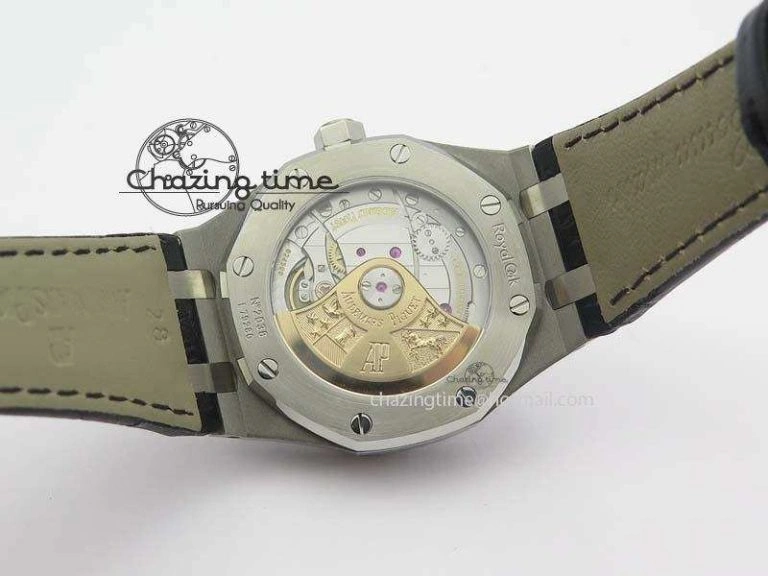 Royal Oak 37mm 15450 SS JF 1:1 Best Edition Black Dial On Black Leather Strap A3120