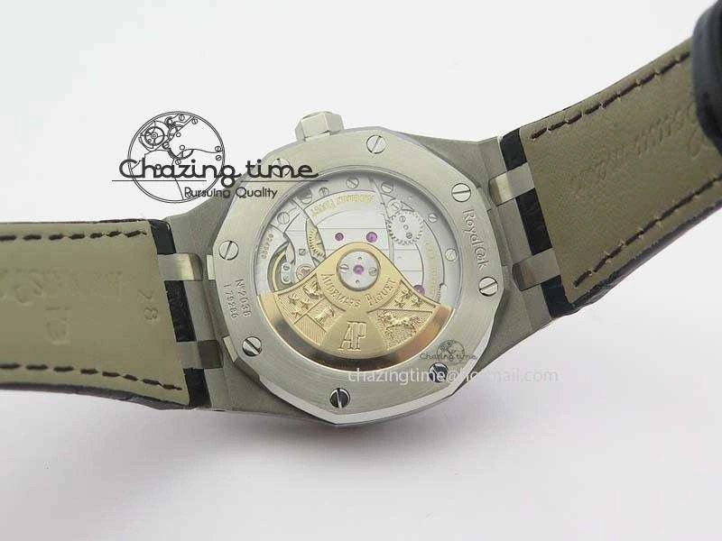 Royal Oak 37mm 15450 SS JF 1:1 Best Edition Black Dial On Black Leather Strap A3120