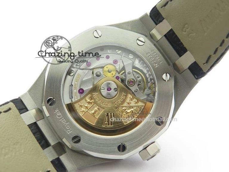 Royal Oak 37mm 15450 SS JF 1:1 Best Edition Black Dial On Black Leather Strap A3120