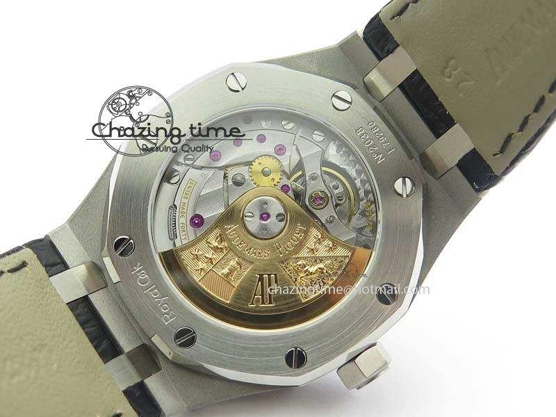 Royal Oak 37mm 15450 SS JF 1:1 Best Edition Black Dial On Black Leather Strap A3120