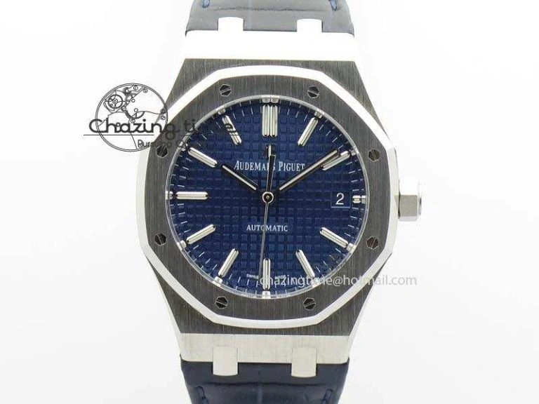 Royal Oak 37mm 15450 SS JF 1:1 Best Edition Blue Dial On Blue Leather Strap A3120