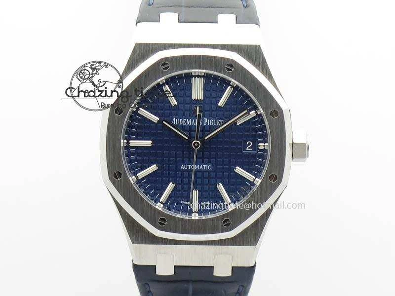 Royal Oak 37mm 15450 SS JF 1:1 Best Edition Blue Dial On Blue Leather Strap A3120