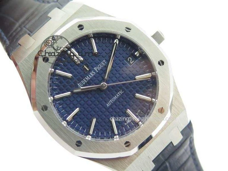 Royal Oak 37mm 15450 SS JF 1:1 Best Edition Blue Dial On Blue Leather Strap A3120