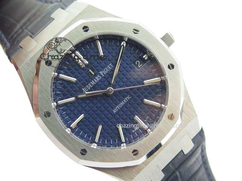 Royal Oak 37mm 15450 SS JF 1:1 Best Edition Blue Dial On Blue Leather Strap A3120