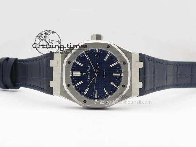 Royal Oak 37mm 15450 SS JF 1:1 Best Edition Blue Dial On Blue Leather Strap A3120