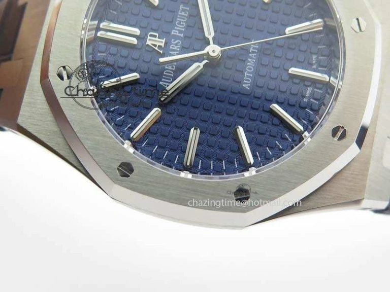 Royal Oak 37mm 15450 SS JF 1:1 Best Edition Blue Dial On Blue Leather Strap A3120