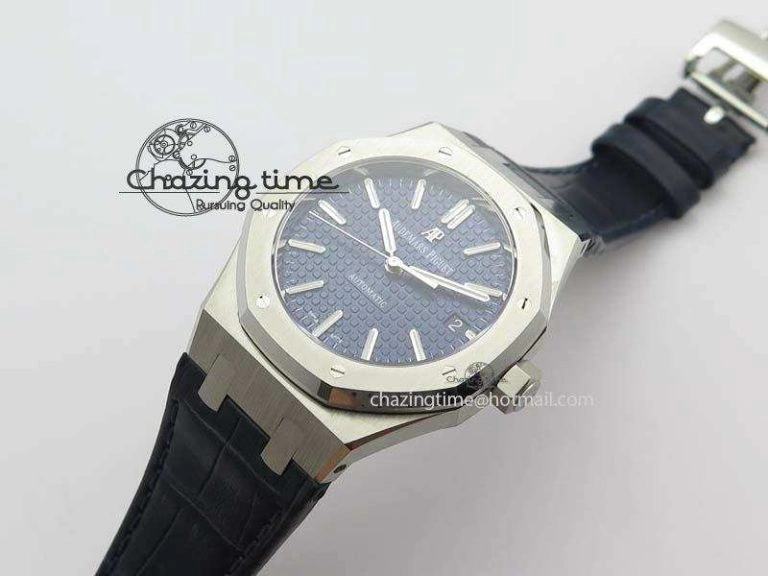 Royal Oak 37mm 15450 SS JF 1:1 Best Edition Blue Dial On Blue Leather Strap A3120