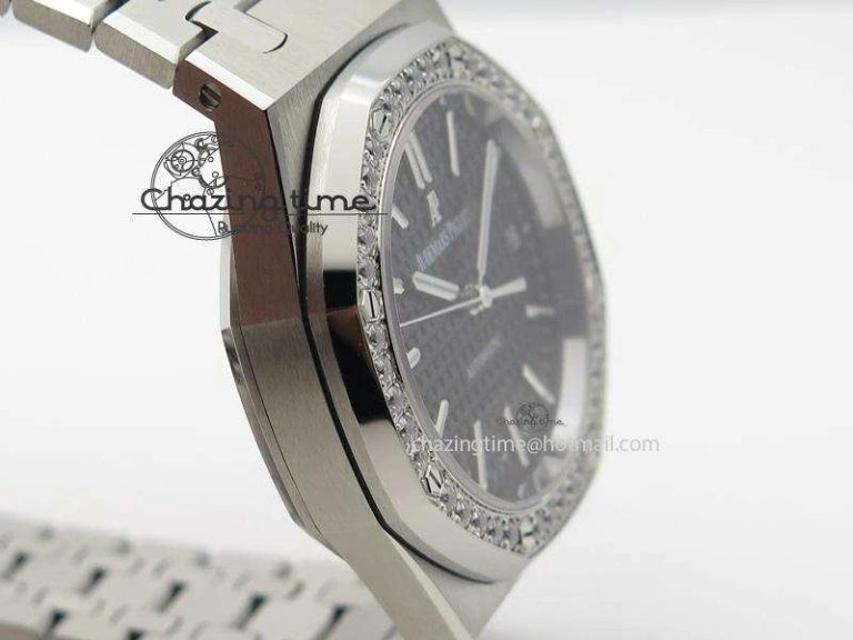 Royal Oak 37mm 15450 SS JF 1:1 Best Edition Diamonds Bezel Black Dial On SS Bracelet A3120