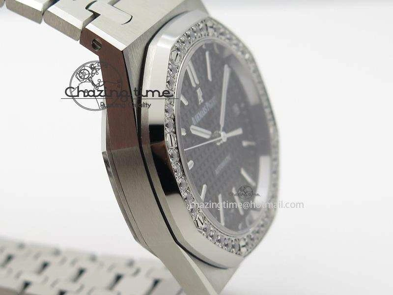 Royal Oak 37mm 15450 SS JF 1:1 Best Edition Diamonds Bezel Black Dial On SS Bracelet A3120