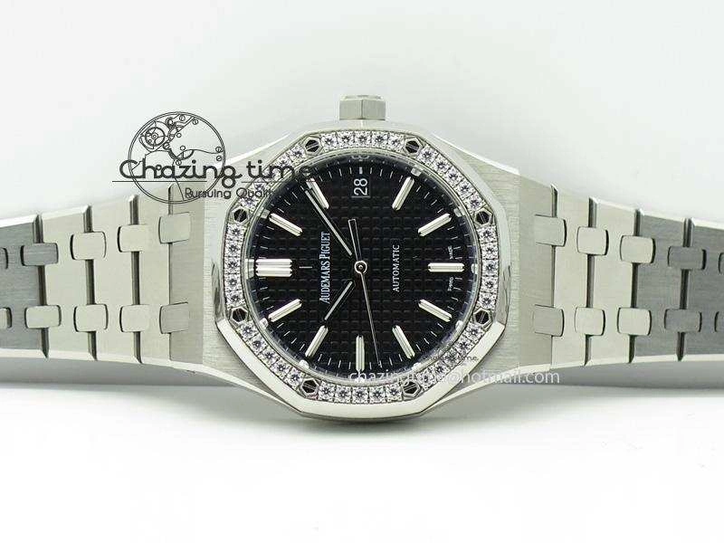 Royal Oak 37mm 15450 SS JF 1:1 Best Edition Diamonds Bezel Black Dial On SS Bracelet A3120