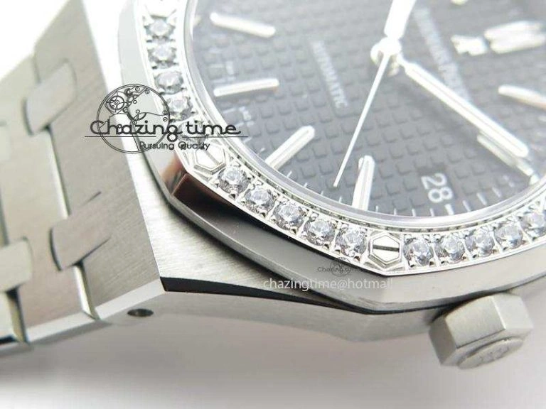 Royal Oak 37mm 15450 SS JF 1:1 Best Edition Diamonds Bezel Black Dial On SS Bracelet A3120