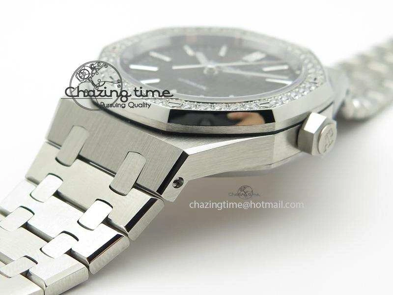 Royal Oak 37mm 15450 SS JF 1:1 Best Edition Diamonds Bezel Black Dial On SS Bracelet A3120